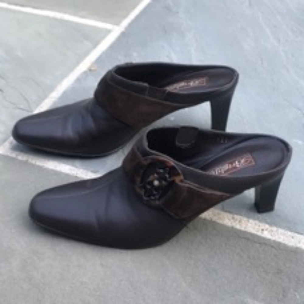 Brighton Brown Leather Mule with Tortoise Button